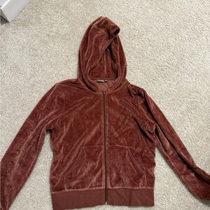 Aritzia Sunday Best Brown Velour hoodie zip up